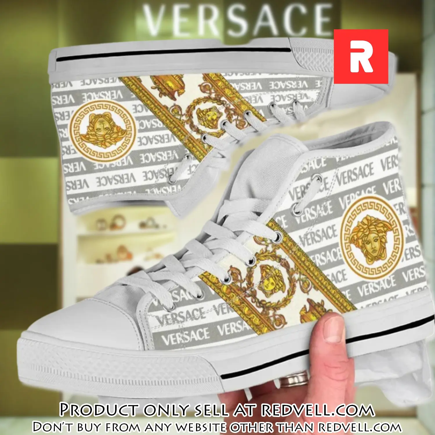 Versace white high top canvas shoes luxury brand gifts for men women rv4142940